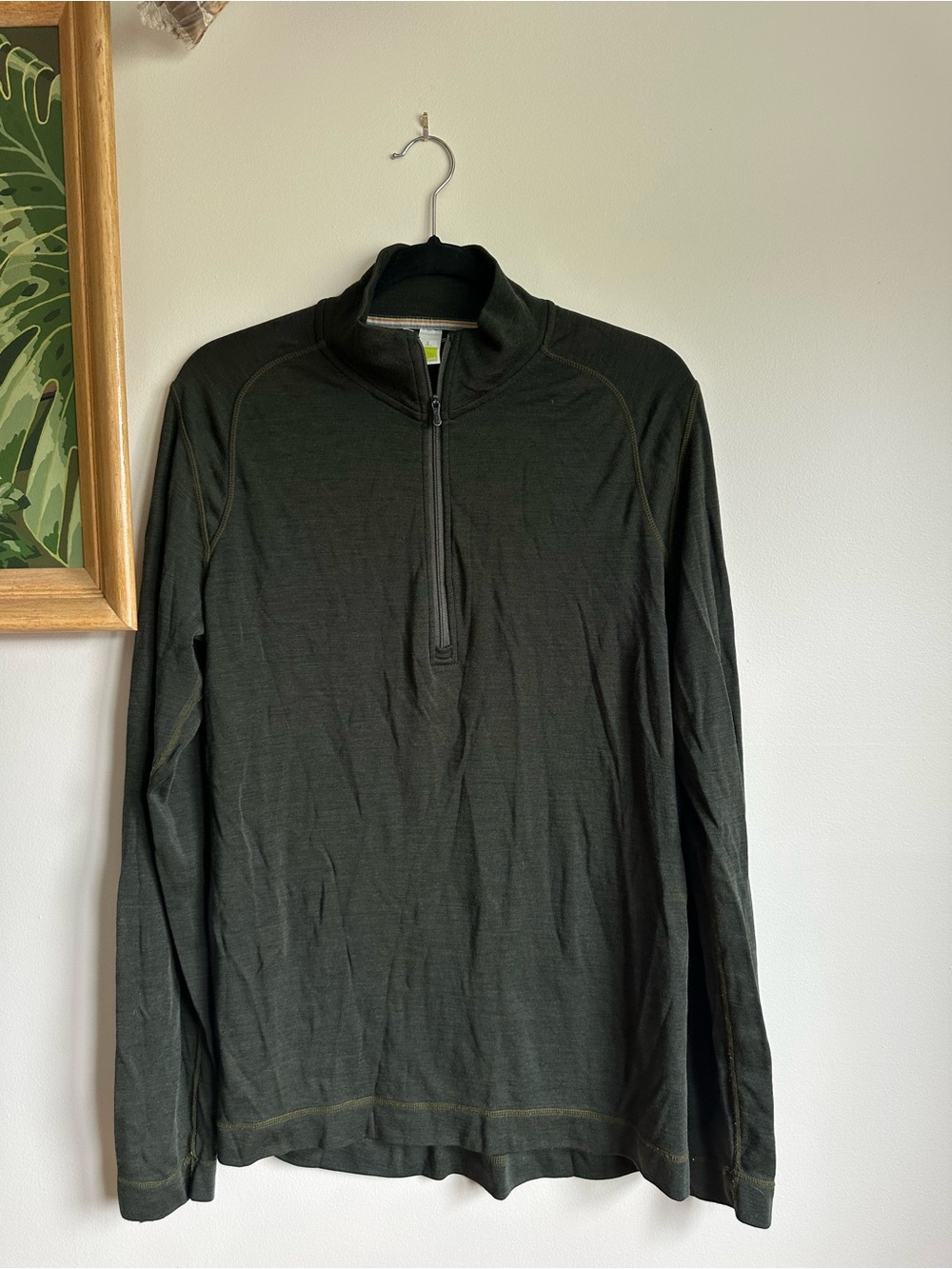 Smartwool Merino Wool 1/4 Quarter Zip Long Sleeve Layer Mens Large Green
